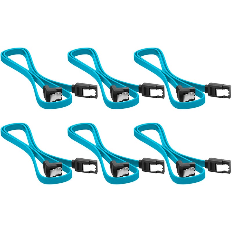 AYECEHI 6 Pack 90 Degree Right Angle SATA III 6.0 Gbps Cable (SATA 3 Cable) with Locking Latch Black - 12 Inches for SATA HDD, SSD, CD Driver, CD Writer (Blue) - Image 1